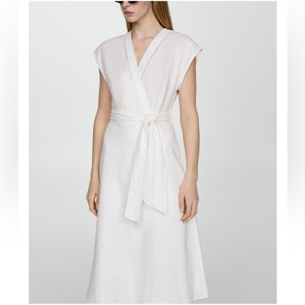 Mango White Midi Wrap Dress